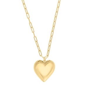 Gold Over Silver Large Puffed Heart Long Necklace