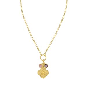 Gold Over Silver Flower CZ Charm Necklace