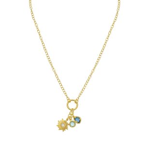 Gold Over Silver Sunflower CZ Charm Necklace