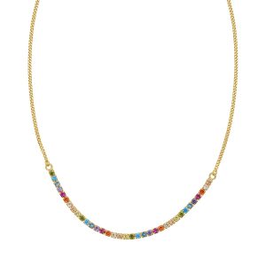 Gold Over Silver Rainbow CZ Necklace