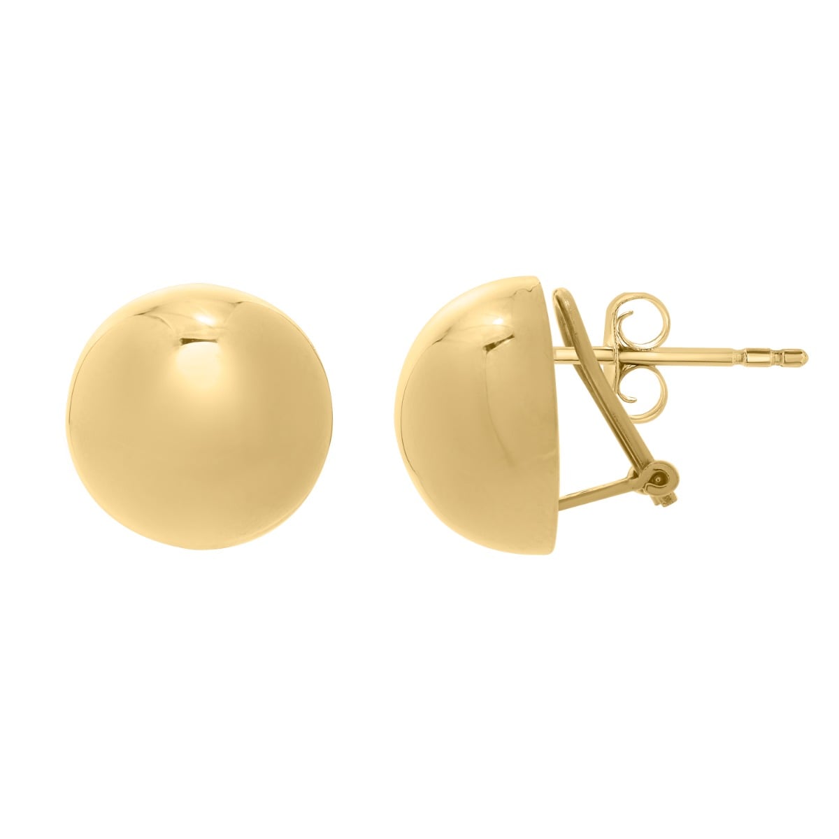 Gold Over Silver Puffed Button Omega Earring