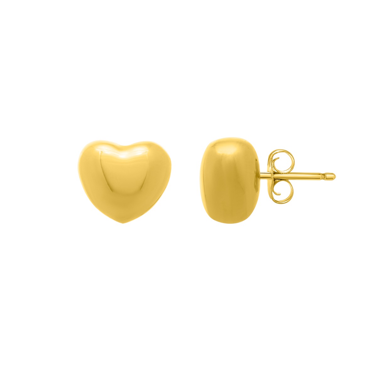 Gold Over Silver Puffed Small Heart Stud Earrings
