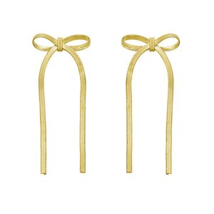 Gold Over Silver Snake Chain Bow Earrings