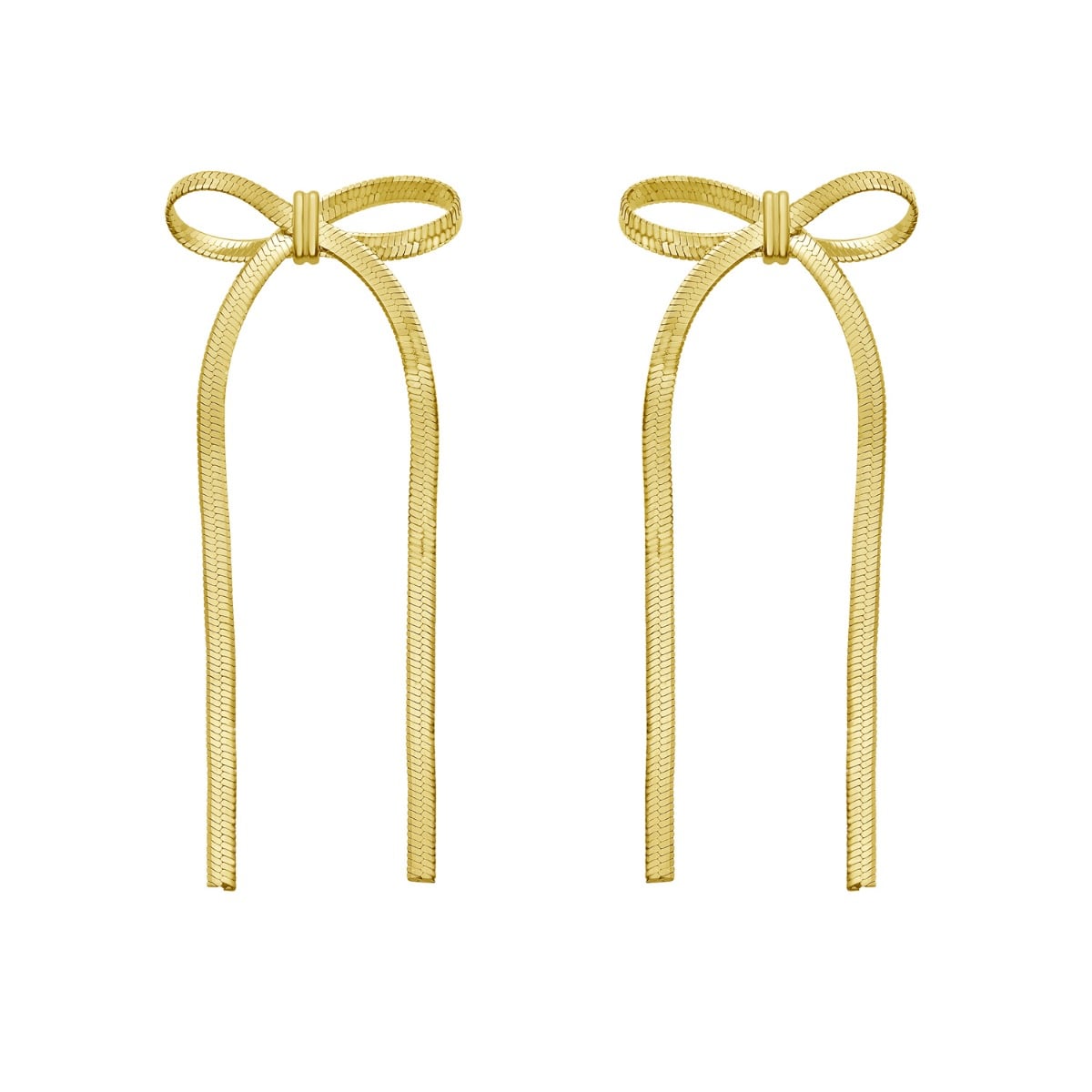 Gold Over Silver Snake Chain Bow Earrings