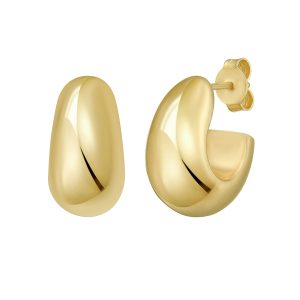 Gold Over Silver Twisted Puff C Hoop Earrings