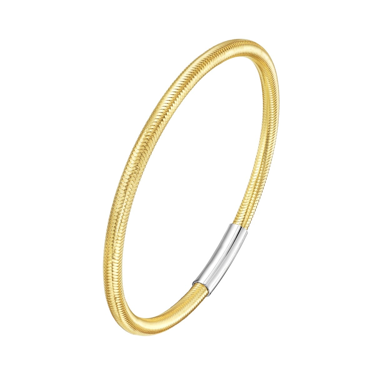 Gold Over Silver Basketweave Stretch Bangle