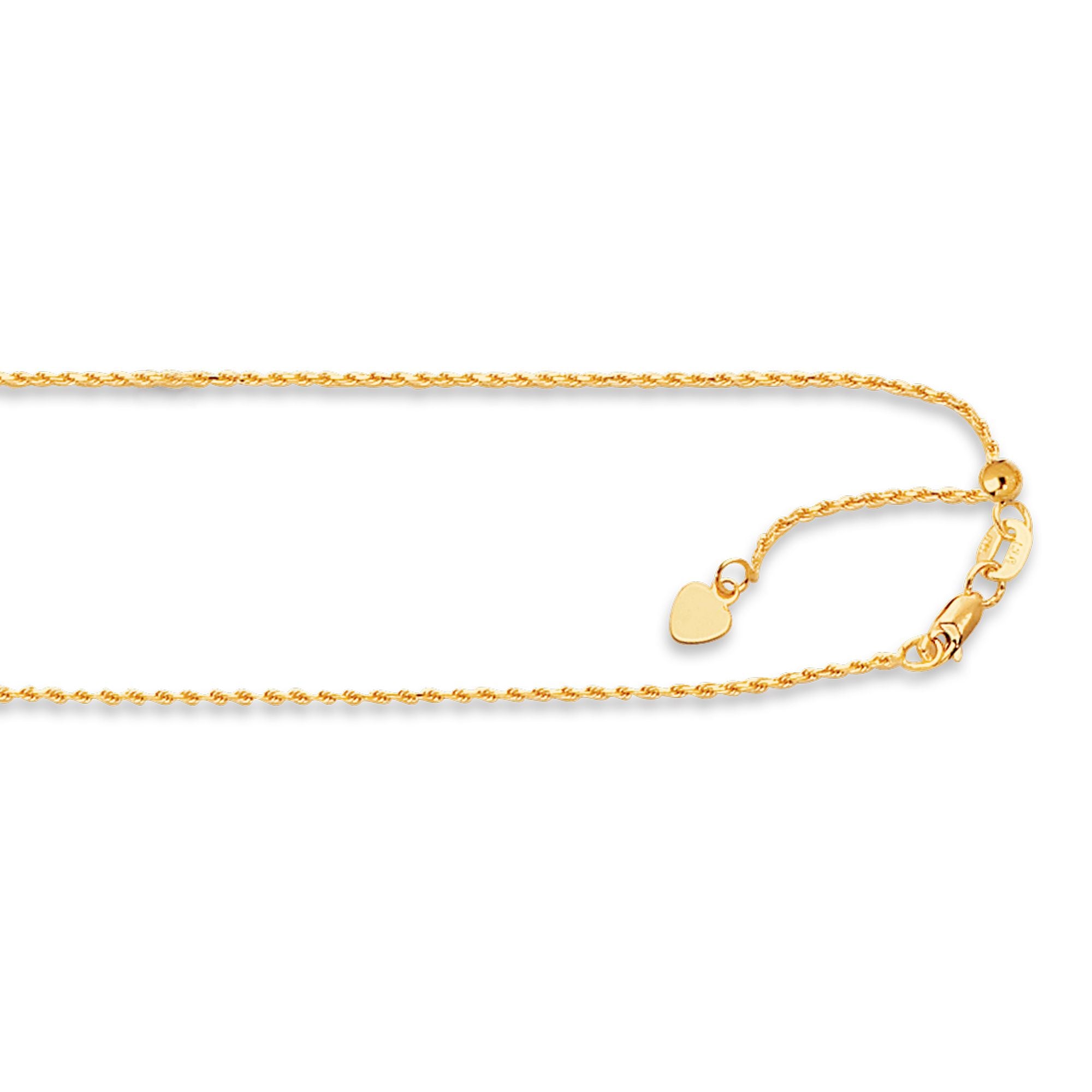 14K Gold 0.95mm Adjustable Rope Chain
