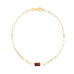 14K Garnet Paperclip Bracelet
