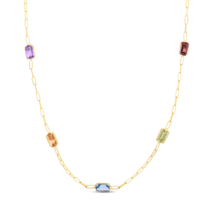 14K Multi-Gemstone Paperclip Bracelet
