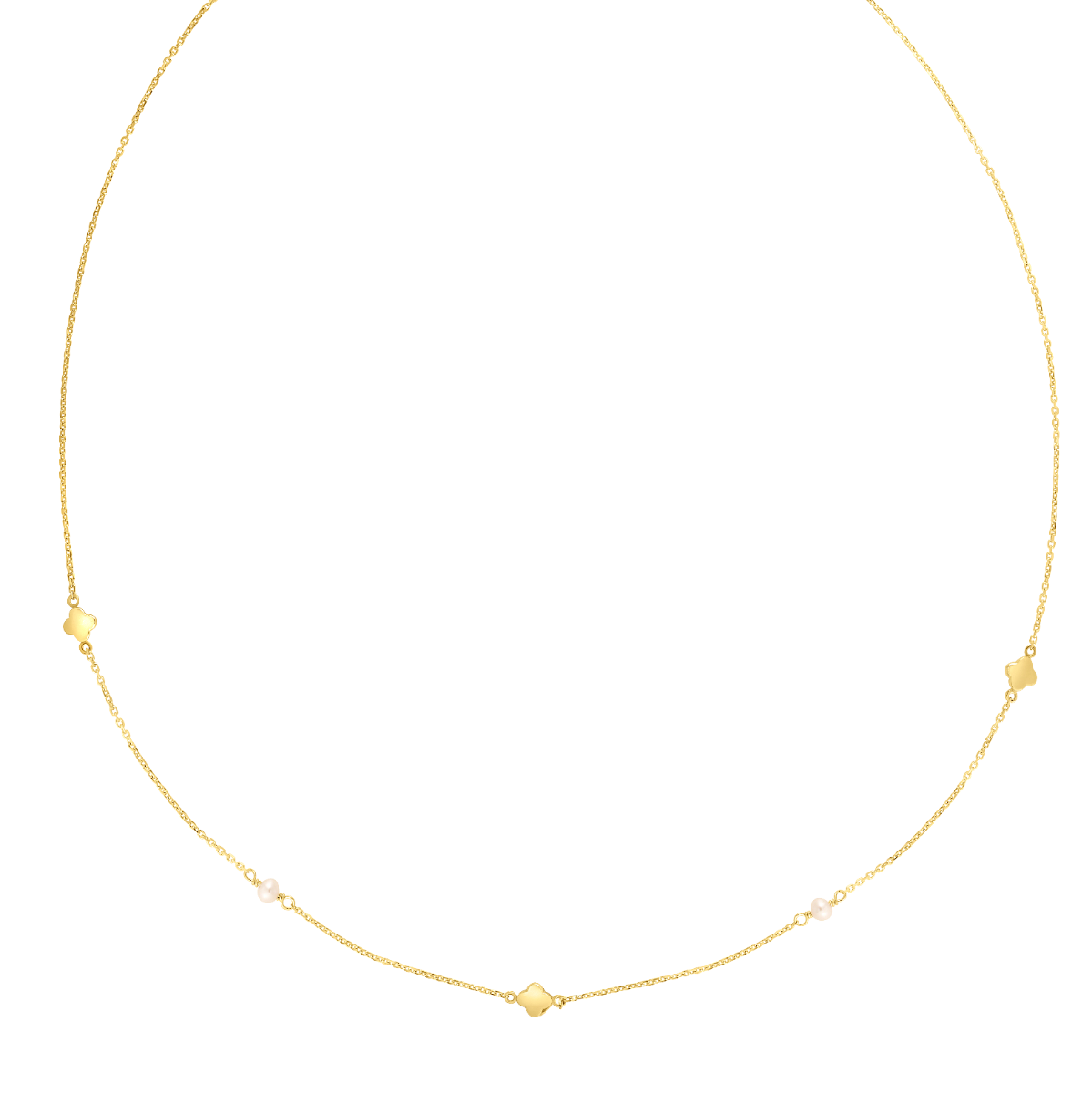 14K Gold Pearl Clover Chain