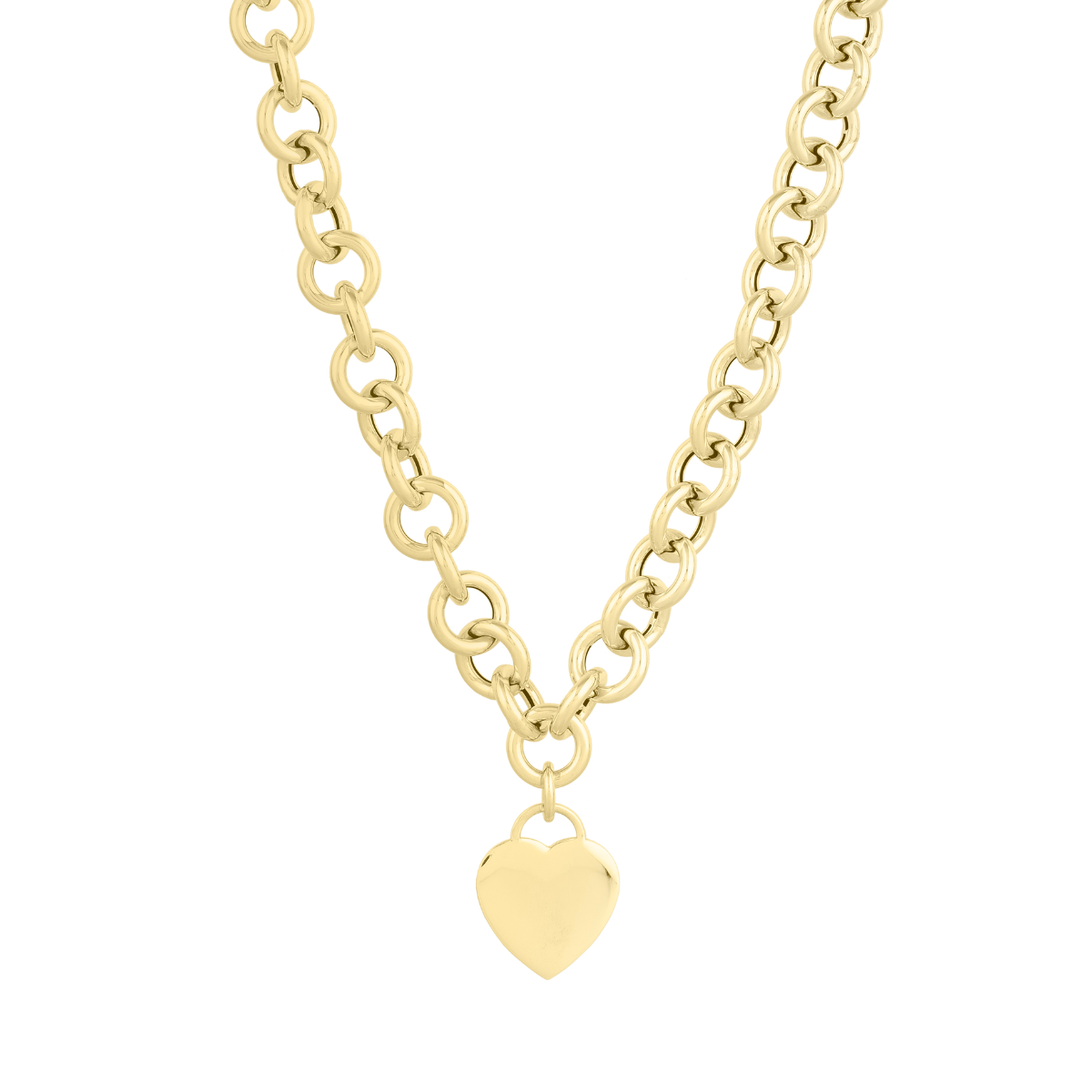 14K Heart Tag & Rolo Link Necklace