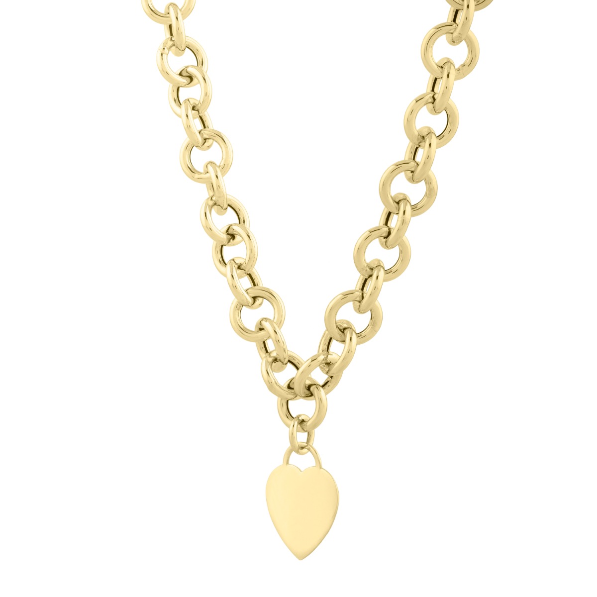 14K Heart Tag & Rolo Link Necklace