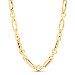14K Gold Alternating Paperclip Round Links Chain