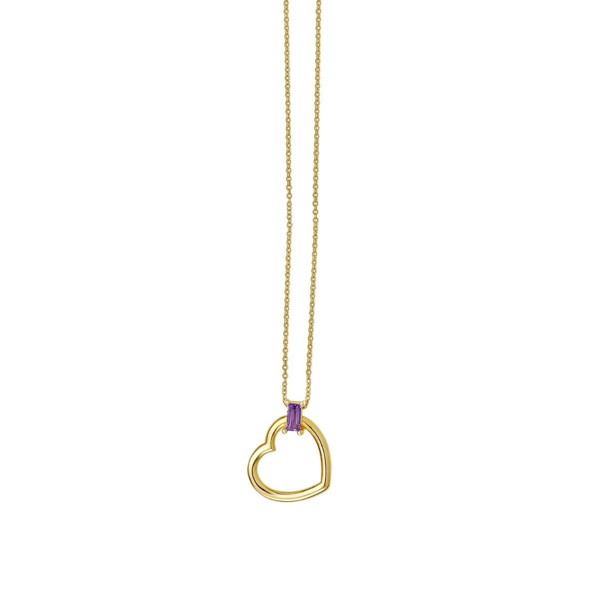 14K Baguette Gemstone Heart Necklace