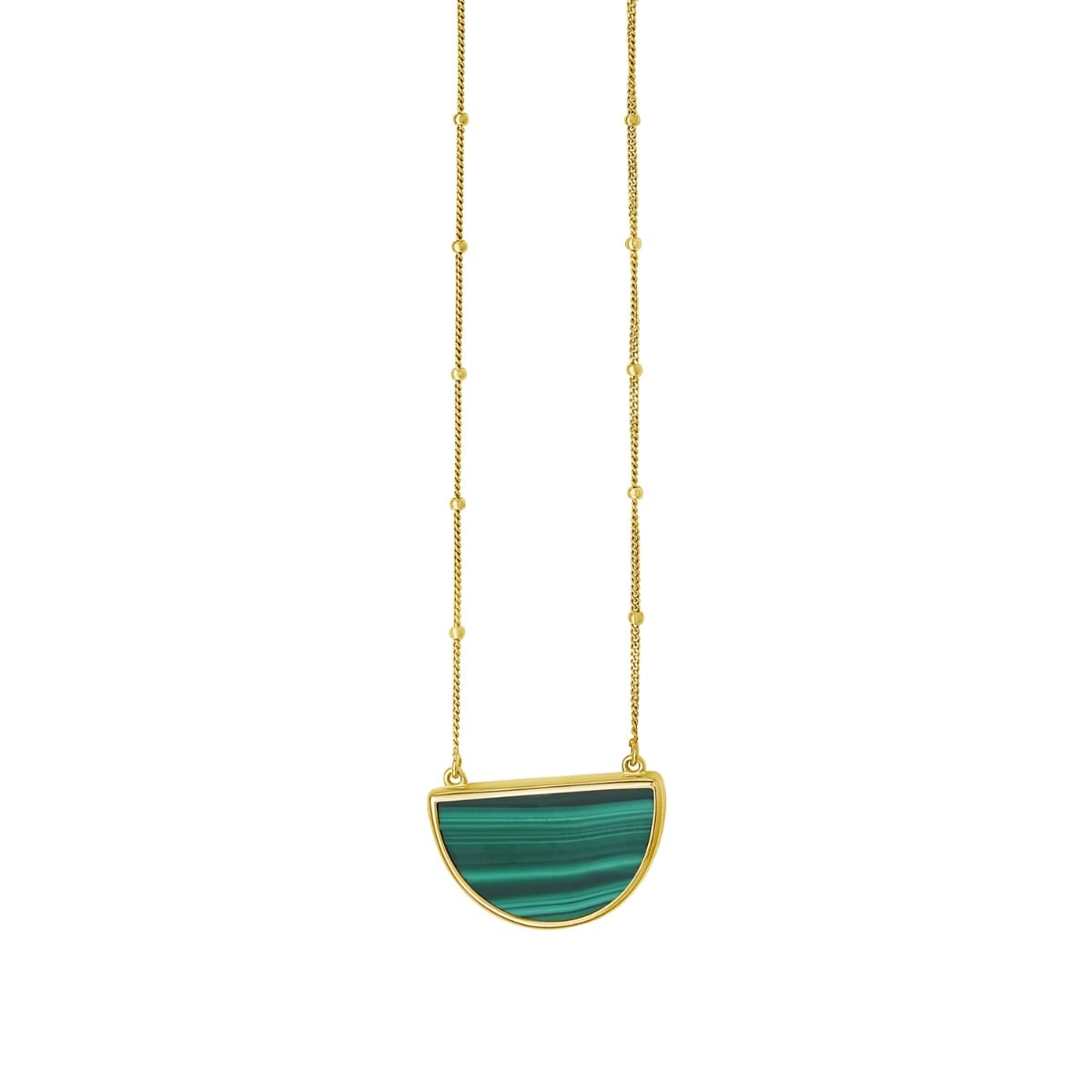 14K Malachite Geometric Half Moon Necklace