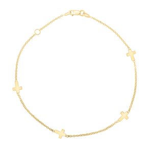 14K Gold Cross Anklet