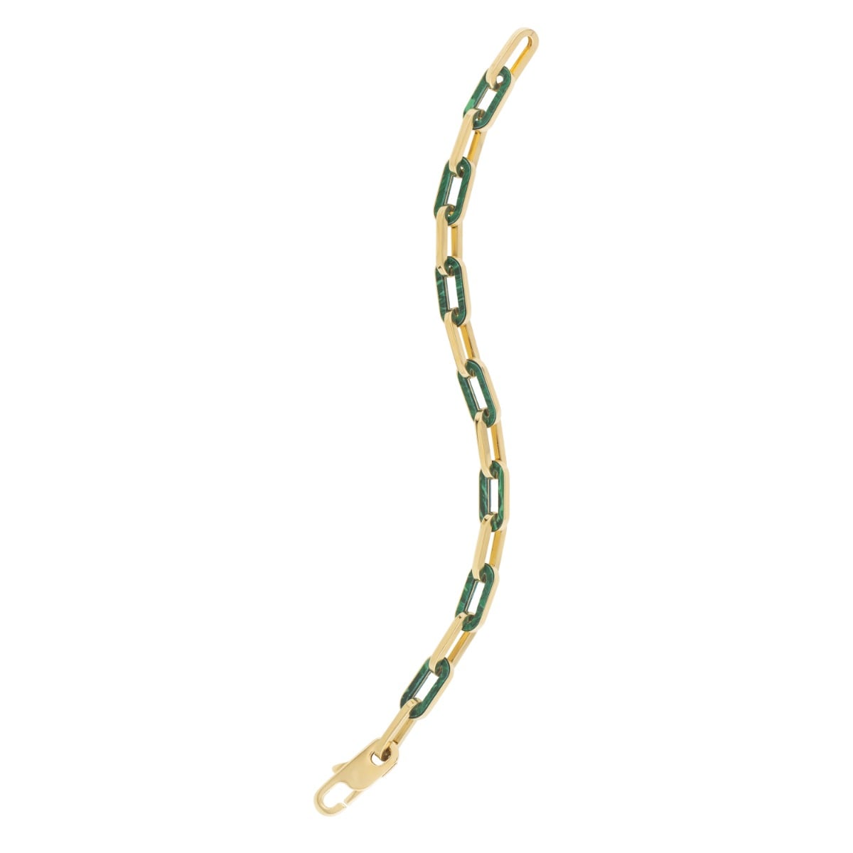 14K Malachite Paperclip Gem Link Bracelet
