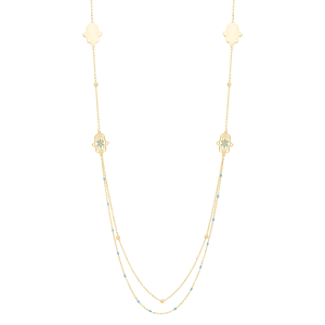 14K 30" Long Hamsa Stationed Necklace