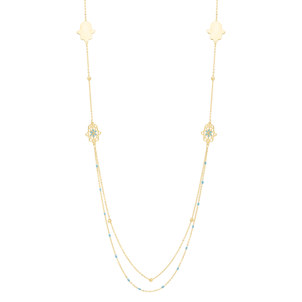 14K 30" Long Hamsa Stationed Necklace