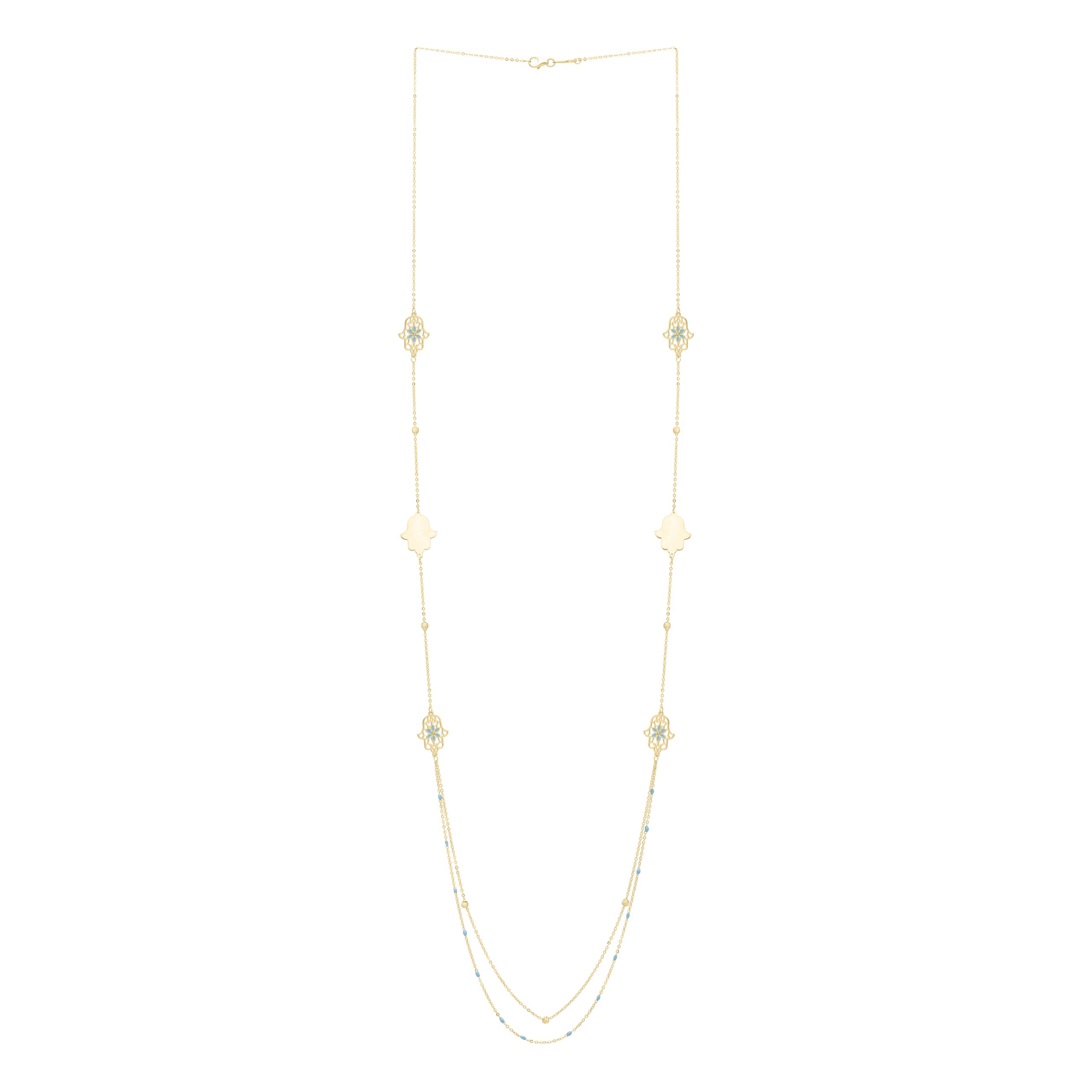 14K 30" Long Hamsa Stationed Necklace