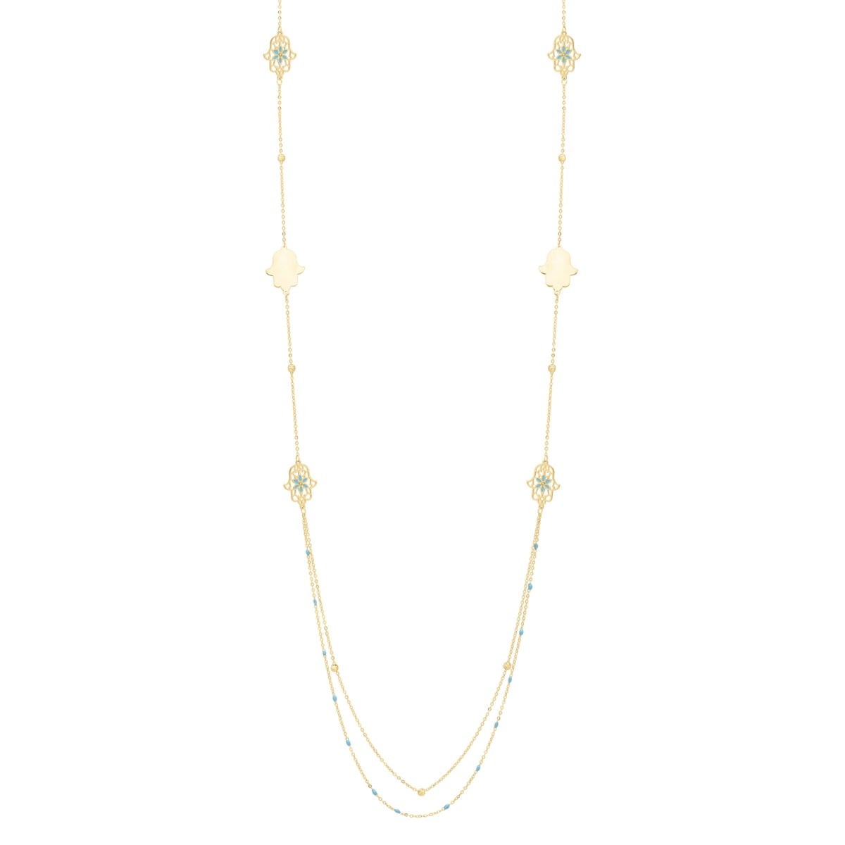 14K 30" Long Hamsa Stationed Necklace