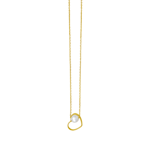 14K Open Heart and Pearl Necklace