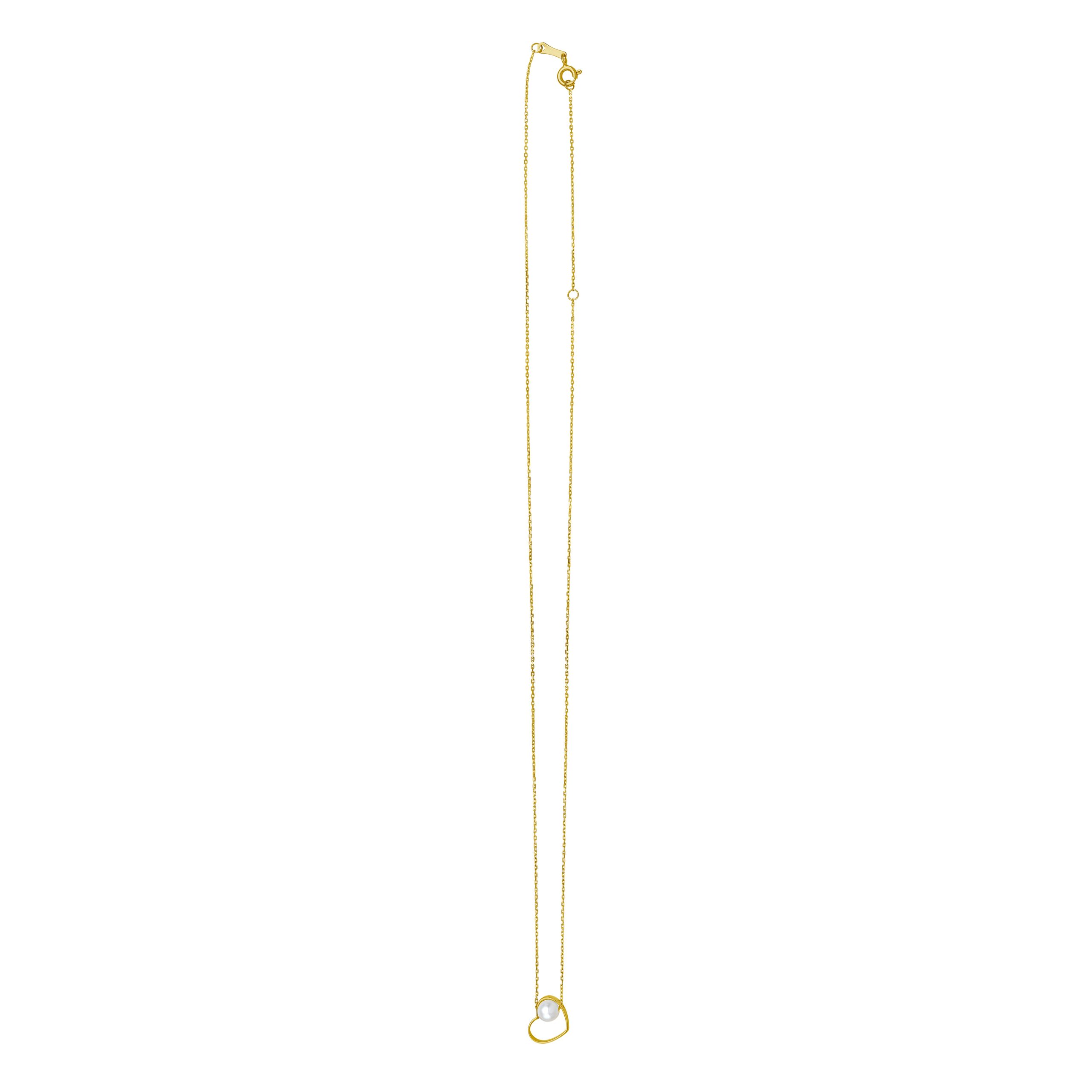 14K Open Heart and Pearl Necklace