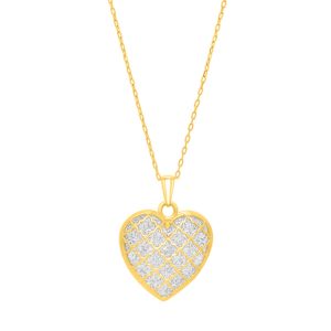 14K Gold Diamond Cut Checkered Heart Necklace