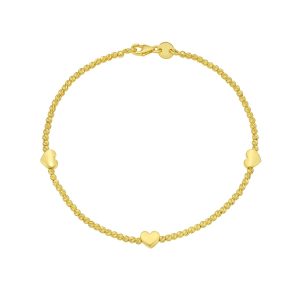 14K Heart Station Bead Bracelet