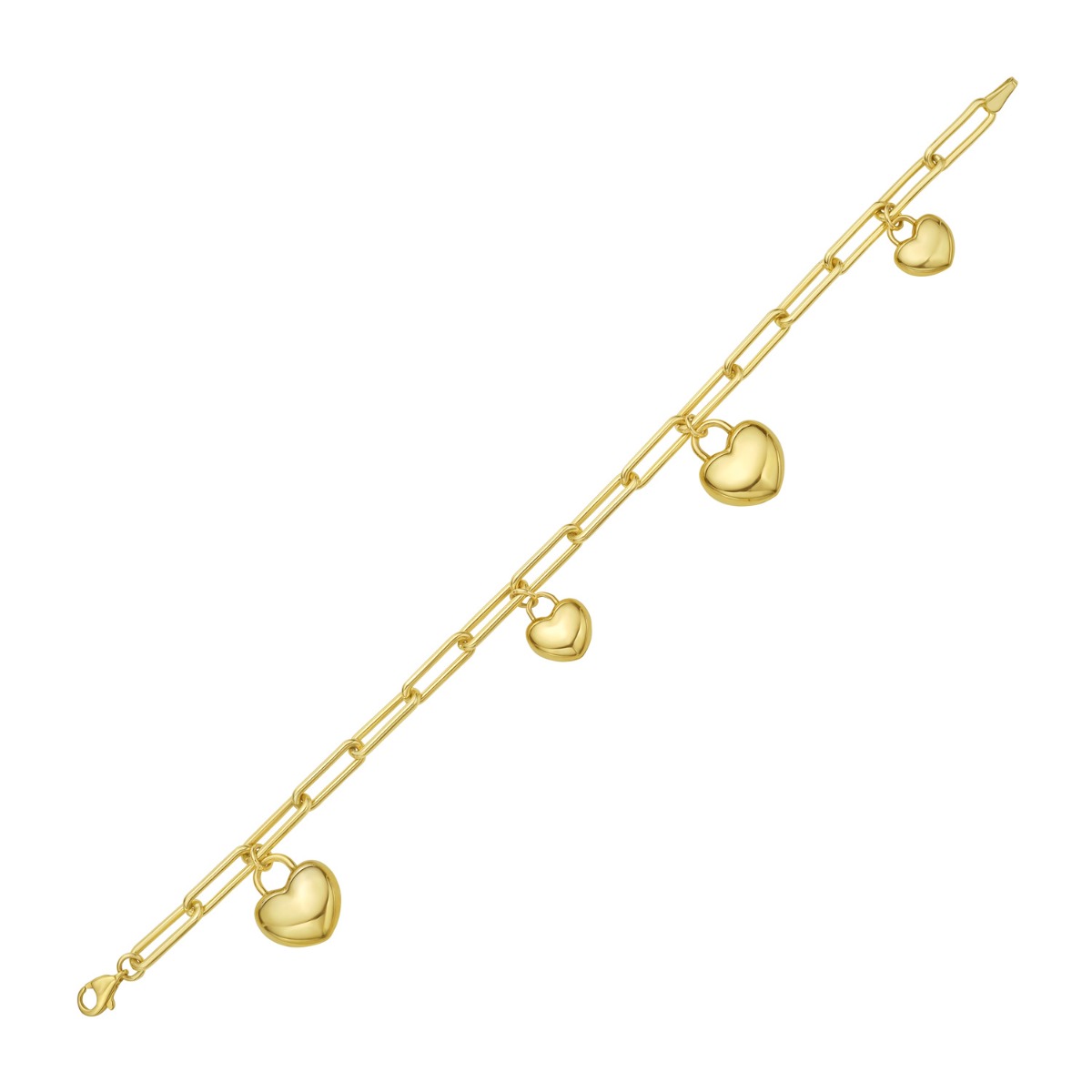 14K Puffed Heart Charm Bracelet