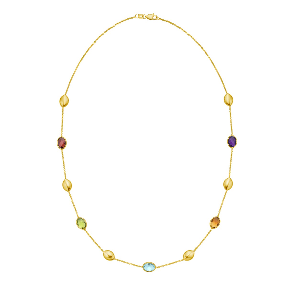 14K Oval Gem & Bead Necklace