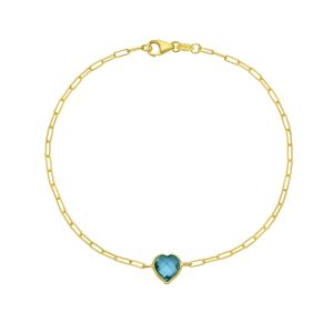 14K Blue Topaz Heart Bracelet