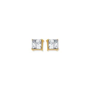 14K Gold 5mm Princess Cut CZ Stud Earring