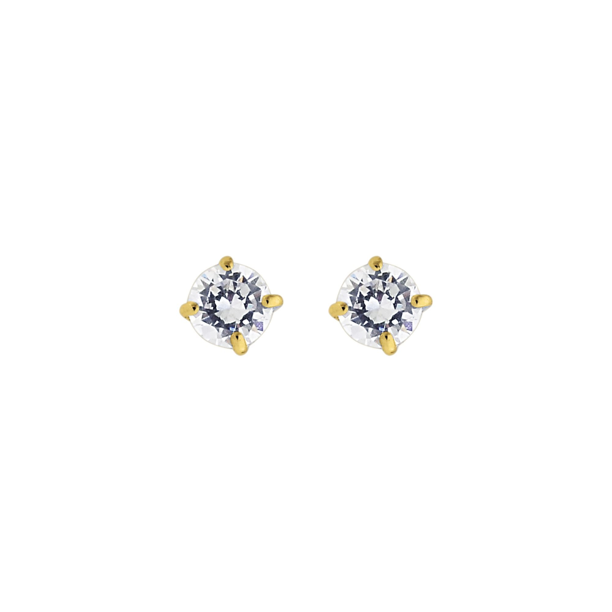 14K Gold 3mm Round CZ Stud Earring