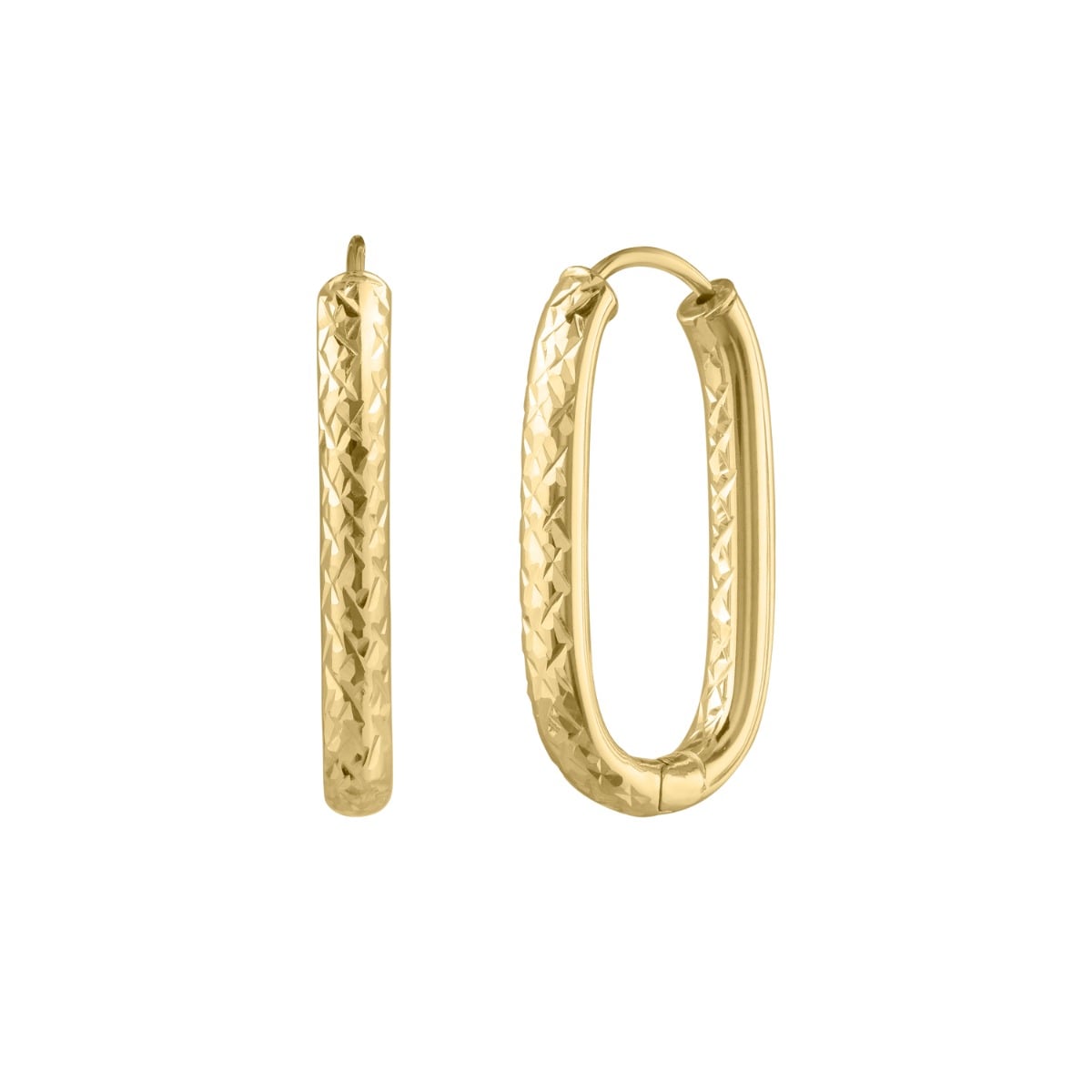14K Endless Engraved Paperclip Hoops