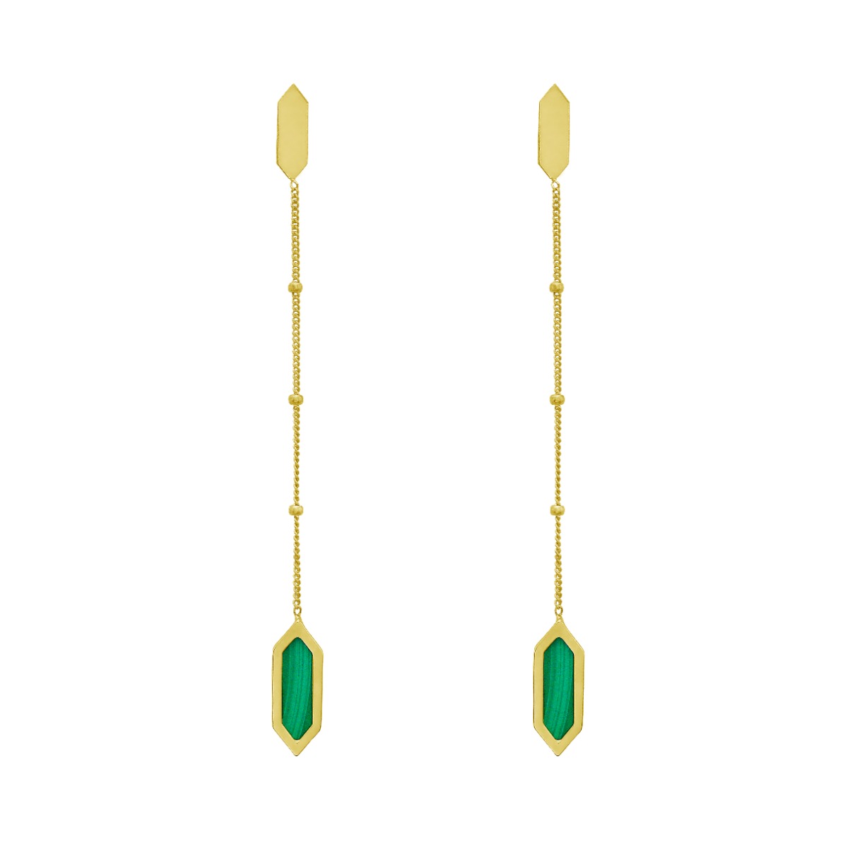 14K Hexagon Malachite Drop Earrings