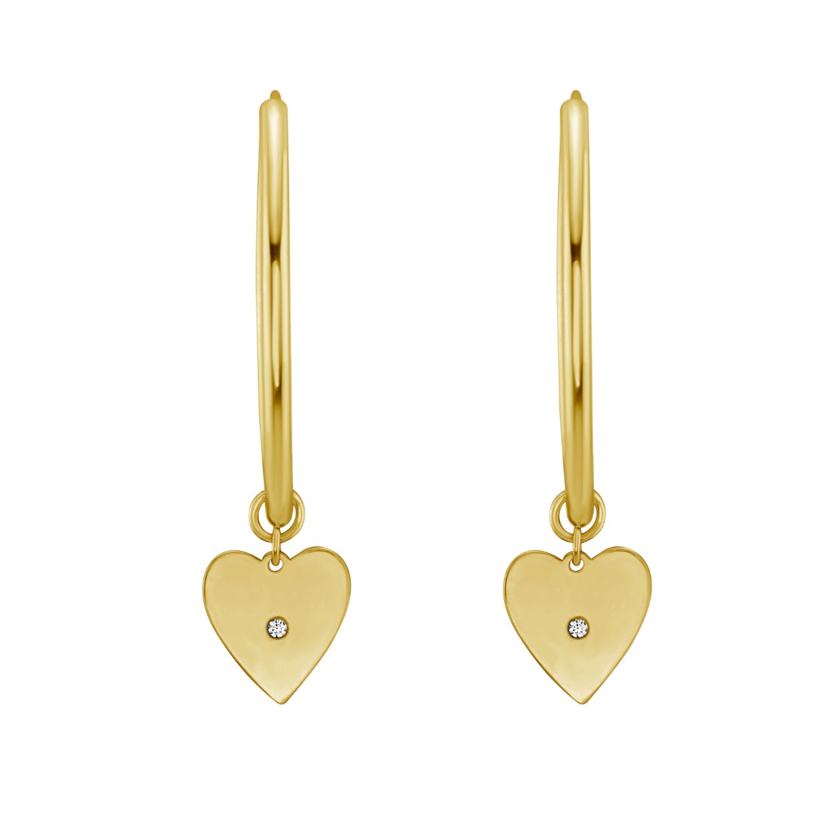 14K Gold Diamond Heart Charm Hoops