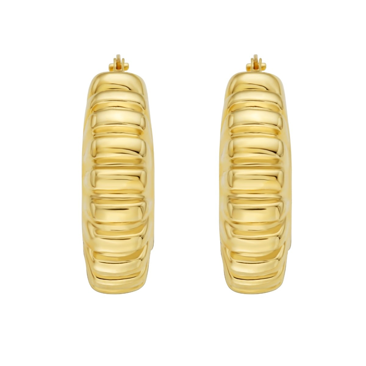 14K Puffed Ribbed Hoops