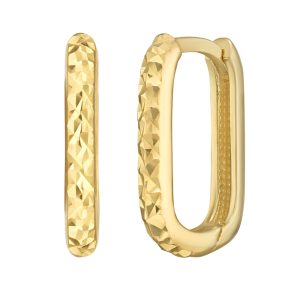 14K Gold Textured Rectangular Huggie Earrings