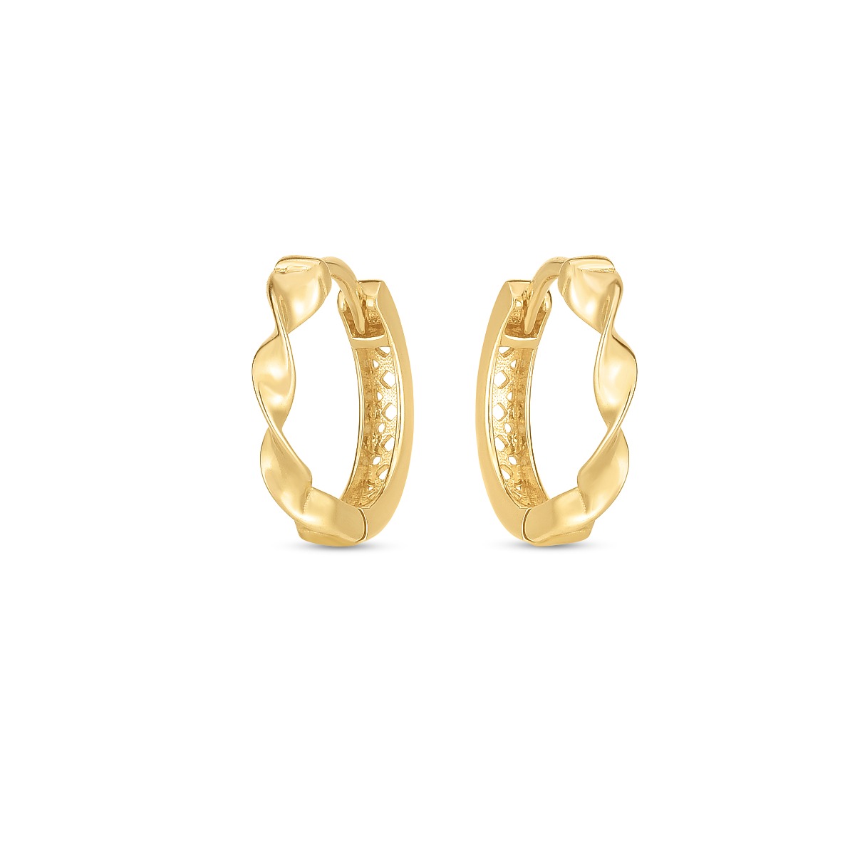 14K Twist Huggie Hoops