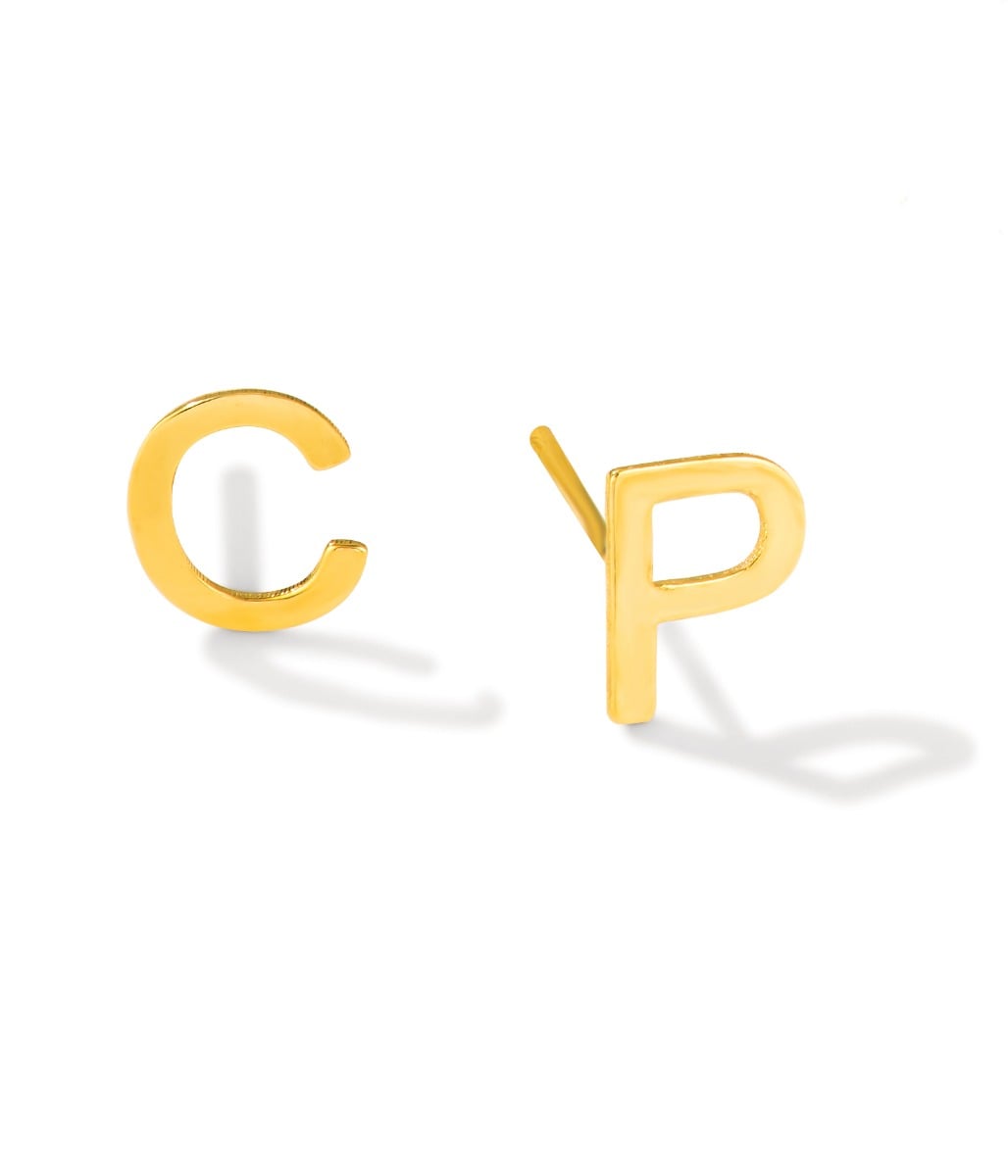 14K Gold Initial T Stud Earring