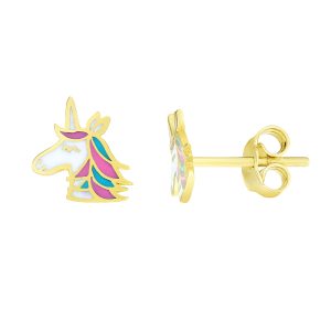 14K Gold Enamel Unicorn Stud Earring