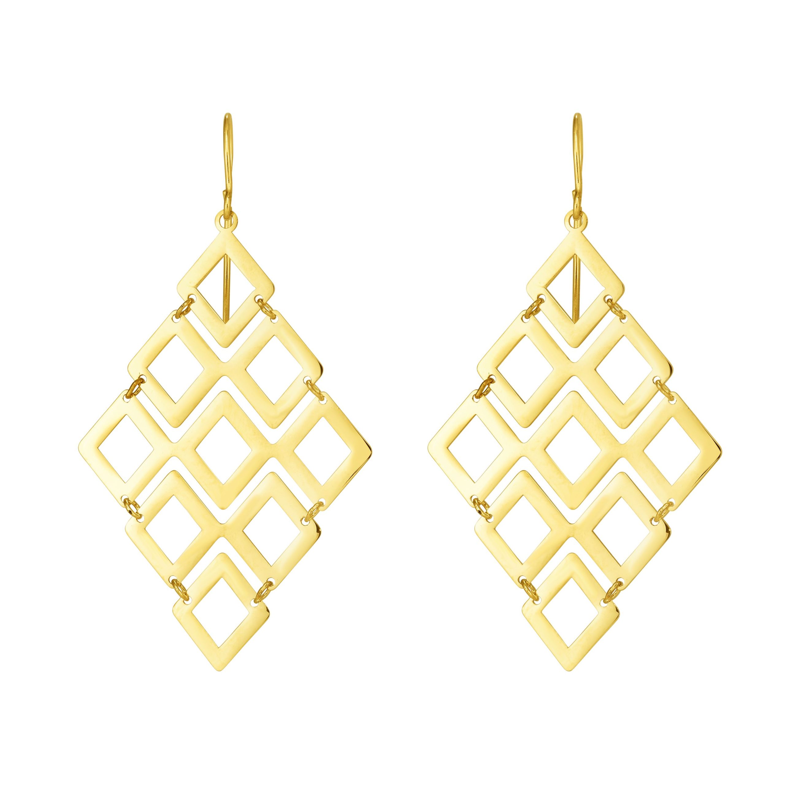 14K Gold Polished Kite Shape Chandelier Earring