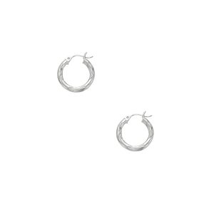 14K White Gold 3mm Diamond Cut & Polished Design Hoop Earring