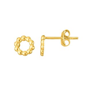 14K Gold Open Circle Bead Stud Earring