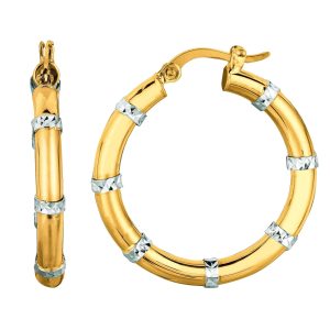14K Gold Diamond Cut Station Hoop Earring