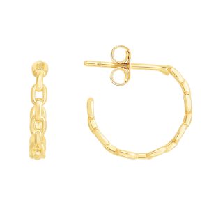 14K Yellow Gold Oval Links C Hoops