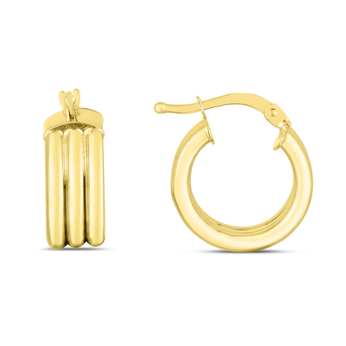 14K 10mm Small Triple Row Round Hoops