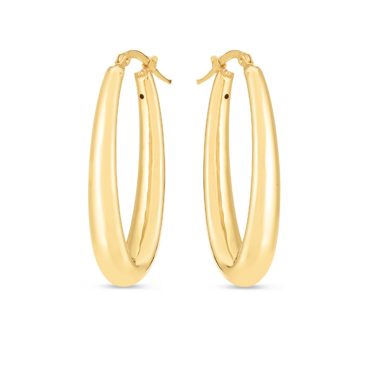 14K Elongated Oval Hoops