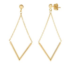 14K Gold Polished V Drop Earring